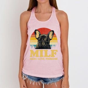 Milf I Love Frenchie Funny Saying French Bulldog Lovers Cool Gift Women's Knotted Racerback Tank