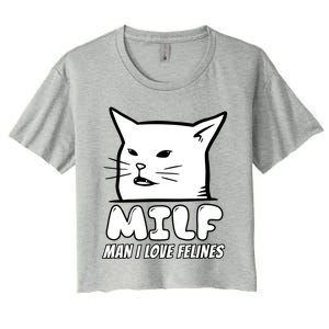 Man I Love Felines Arguing With Cat Meme Funny Gag Bw Meaningful Gift Women's Crop Top Tee