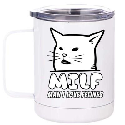 Man I Love Felines Arguing With Cat Meme Funny Gag Bw Meaningful Gift 12 oz Stainless Steel Tumbler Cup