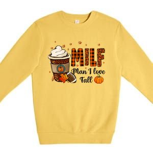 Milf I Love Fall Football Lover Pumpkin Spice Great Gift Premium Crewneck Sweatshirt