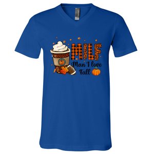 Milf I Love Fall Football Lover Pumpkin Spice Great Gift V-Neck T-Shirt