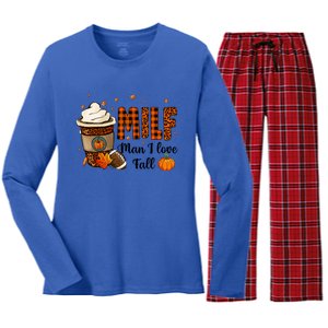 Milf I Love Fall Football Lover Pumpkin Spice Great Gift Women's Long Sleeve Flannel Pajama Set 