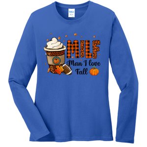 Milf I Love Fall Football Lover Pumpkin Spice Great Gift Ladies Long Sleeve Shirt