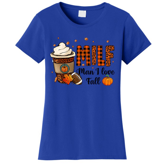 Milf I Love Fall Football Lover Pumpkin Spice Great Gift Women's T-Shirt