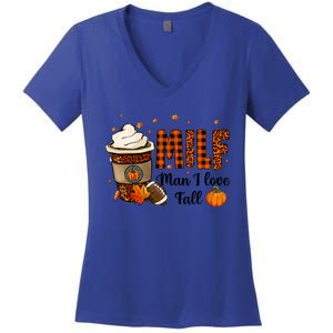 Milf I Love Fall Football Lover Pumpkin Spice Great Gift Women's V-Neck T-Shirt