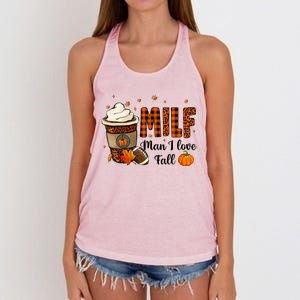 Milf I Love Fall Football Lover Pumpkin Spice Great Gift Women's Knotted Racerback Tank