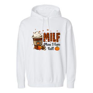 Milf I Love Fall Football Lover Pumpkin Spice Great Gift Garment-Dyed Fleece Hoodie