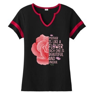 Mother Is Like A Flower Each One Is Beautiful And Unique Ladies Halftime Notch Neck Tee