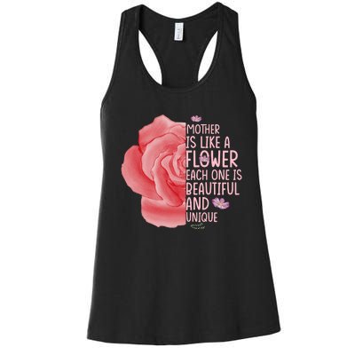 Mother Is Like A Flower Each One Is Beautiful And Unique Women's Racerback Tank