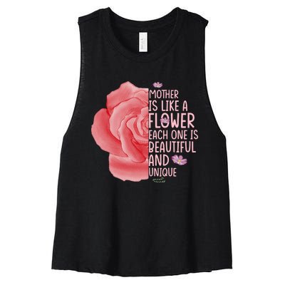 Mother Is Like A Flower Each One Is Beautiful And Unique Women's Racerback Cropped Tank