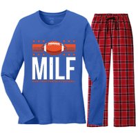 Milf I Love Fantasy Football Fans Players Gift Women's Long Sleeve Flannel Pajama Set 