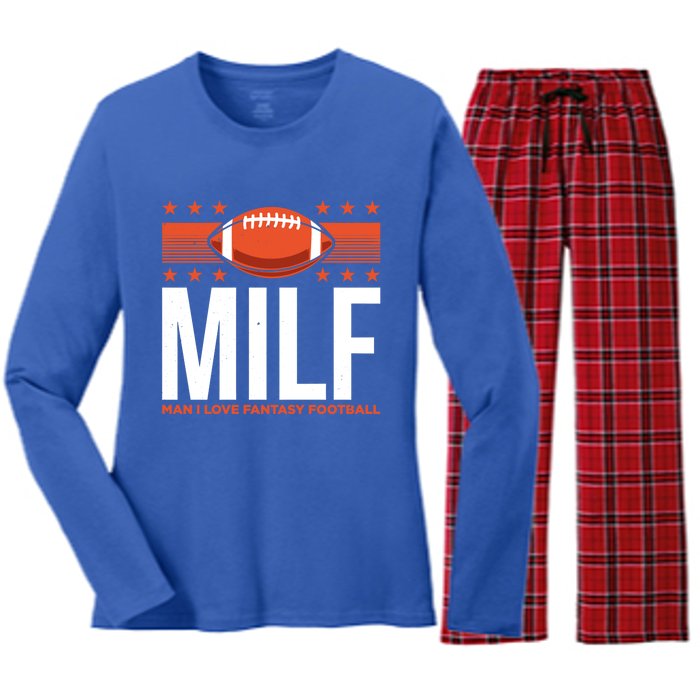 Milf I Love Fantasy Football Fans Players Gift Women's Long Sleeve Flannel Pajama Set 