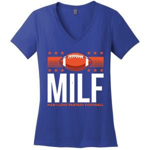 Milf I Love Fantasy Football Fans Players Gift Women's V-Neck T-Shirt