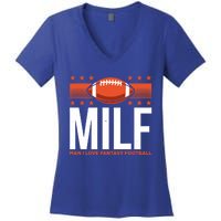 Milf I Love Fantasy Football Fans Players Gift Women's V-Neck T-Shirt