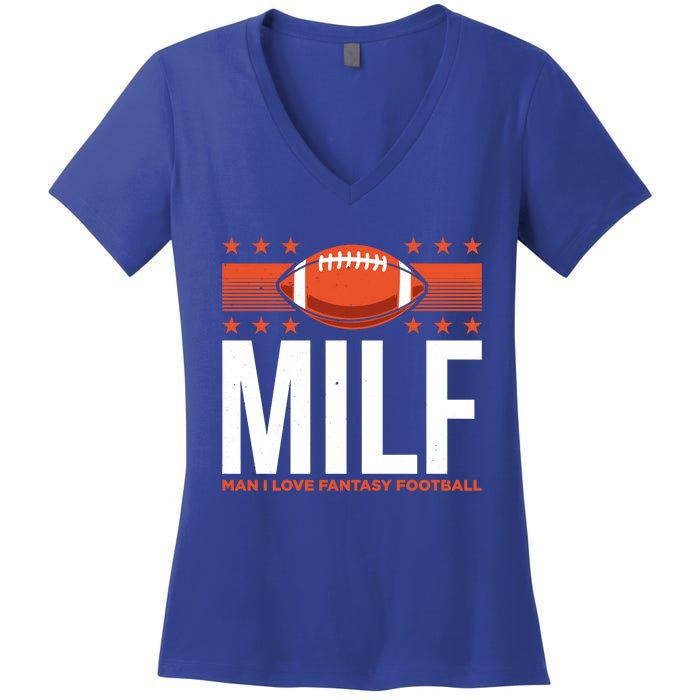 Milf I Love Fantasy Football Fans Players Gift Women's V-Neck T-Shirt