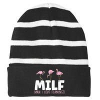 Man I Love Flamingos Bird Lover Summer Flamingo Striped Beanie with Solid Band