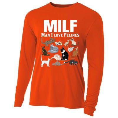 Milf I Love Felines Funny Cat Mom Dad Kitten Owner Funny Gift Cooling Performance Long Sleeve Crew