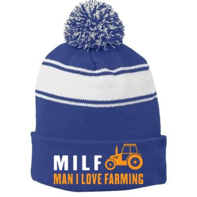 Milf I Love Farming Kansas State Football Fan Gift Stripe Pom Pom Beanie