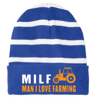 Milf I Love Farming Kansas State Football Fan Gift Striped Beanie with Solid Band