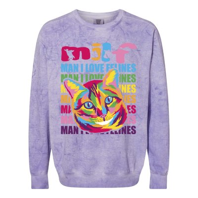 Milf I Love Felines Funny Cat Vintage Retro Cat Lover Gift Colorblast Crewneck Sweatshirt