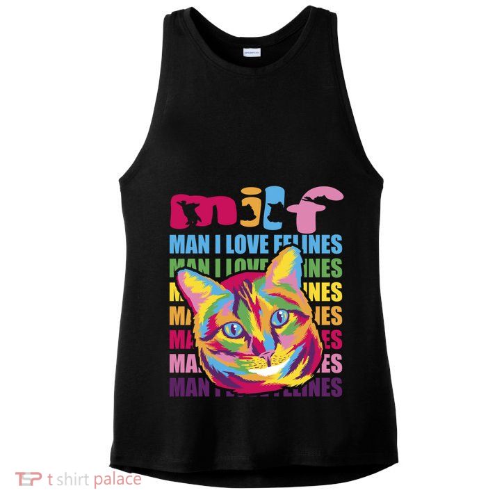Milf I Love Felines Funny Cat Vintage Retro Cat Lover Gift Ladies PosiCharge Tri-Blend Wicking Tank
