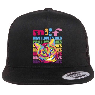 Milf I Love Felines Funny Cat Vintage Retro Cat Lover Gift Flatbill Hat