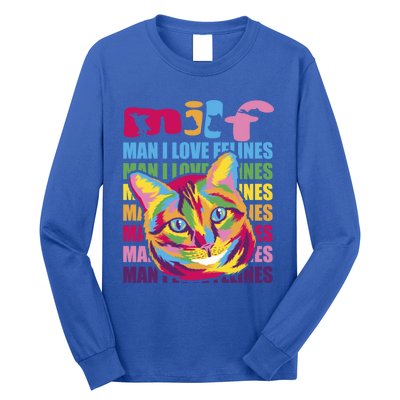 Milf I Love Felines Funny Cat Vintage Retro Cat Lover Gift Long Sleeve Shirt