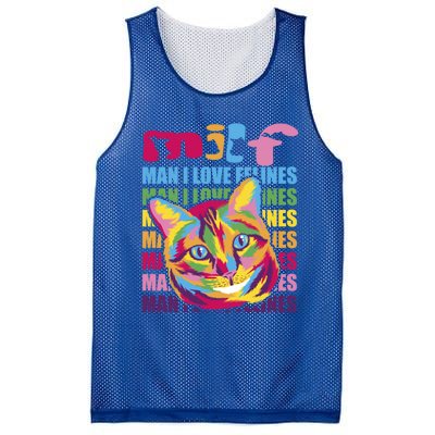 Milf I Love Felines Funny Cat Vintage Retro Cat Lover Gift Mesh Reversible Basketball Jersey Tank