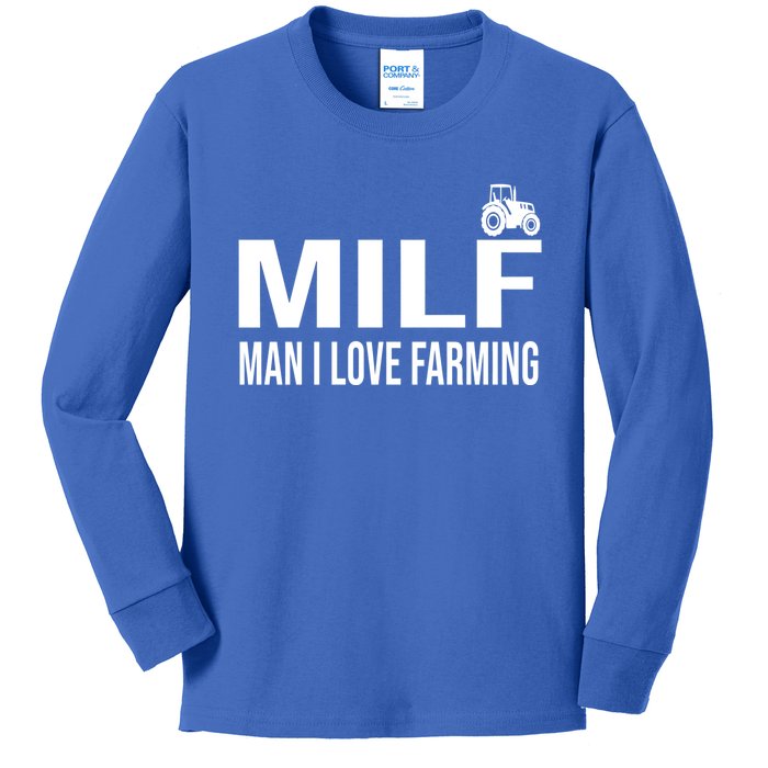 Milf I Love Farming Kansas State Purple Football Fan Gift Kids Long Sleeve Shirt