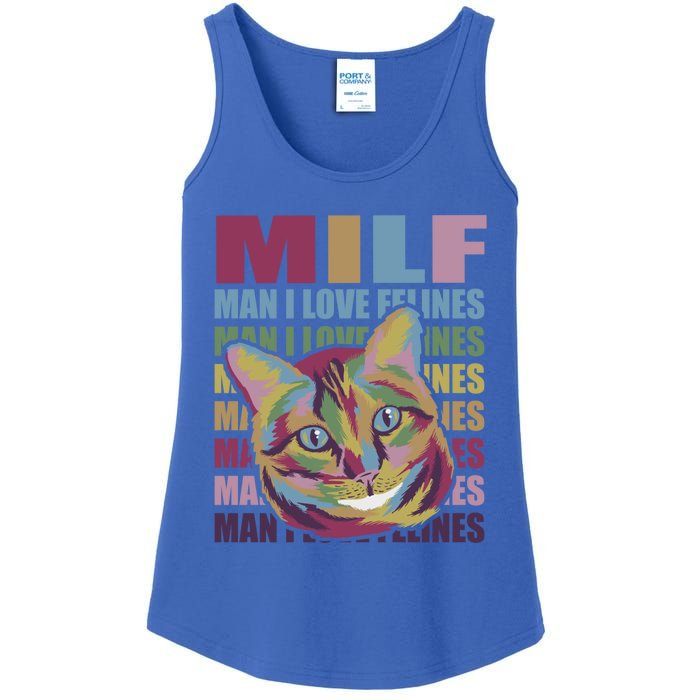 Milf I Love Felines Funny Cat Vintage Retro Mothers Day Cute Gift Ladies Essential Tank