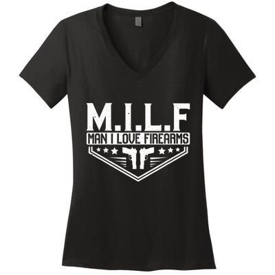 Man I Love Firearms Milf Gun 21330 Women's V-Neck T-Shirt
