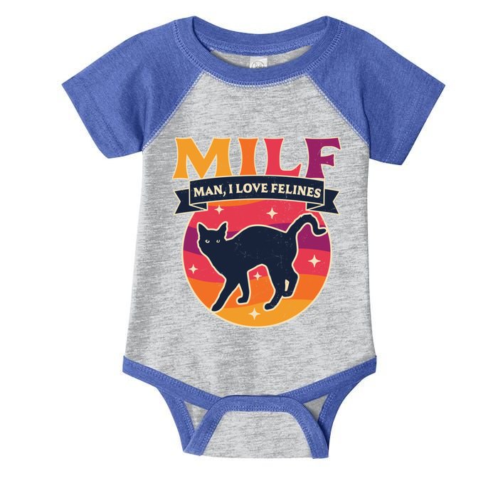 Milf I Love Felines Funny Cats Retro Vintage Black Cat Cool Gift Infant Baby Jersey Bodysuit