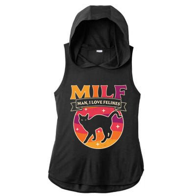 Milf I Love Felines Funny Cats Retro Vintage Black Cat Gift Ladies PosiCharge Tri-Blend Wicking Draft Hoodie Tank