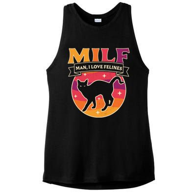 Milf I Love Felines Funny Cats Retro Vintage Black Cat Gift Ladies PosiCharge Tri-Blend Wicking Tank