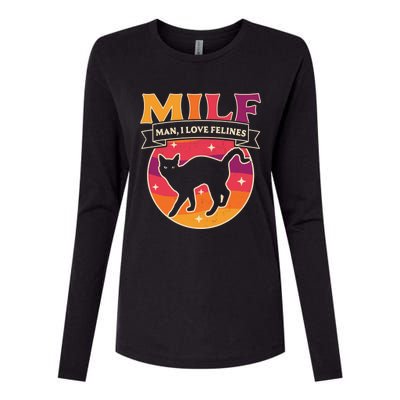 Milf I Love Felines Funny Cats Retro Vintage Black Cat Gift Womens Cotton Relaxed Long Sleeve T-Shirt