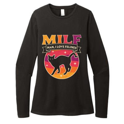 Milf I Love Felines Funny Cats Retro Vintage Black Cat Gift Womens CVC Long Sleeve Shirt