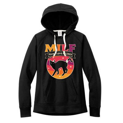 Milf I Love Felines Funny Cats Retro Vintage Black Cat Gift Women's Fleece Hoodie