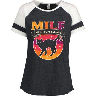 Milf I Love Felines Funny Cats Retro Vintage Black Cat Gift Enza Ladies Jersey Colorblock Tee