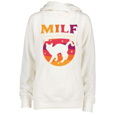 Milf I Love Felines Funny Cats Retro Vintage Black Cat Gift Womens Funnel Neck Pullover Hood