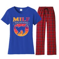 Milf I Love Felines Funny Cats Retro Vintage Black Cat Gift Women's Flannel Pajama Set