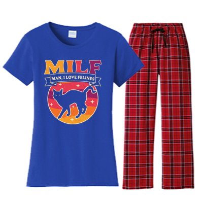 Milf I Love Felines Funny Cats Retro Vintage Black Cat Gift Women's Flannel Pajama Set