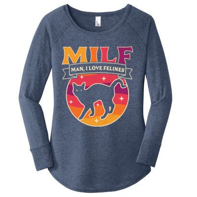 Milf I Love Felines Funny Cats Retro Vintage Black Cat Gift Women's Perfect Tri Tunic Long Sleeve Shirt