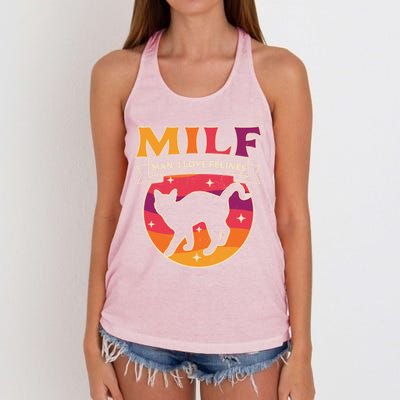 Milf I Love Felines Funny Cats Retro Vintage Black Cat Gift Women's Knotted Racerback Tank