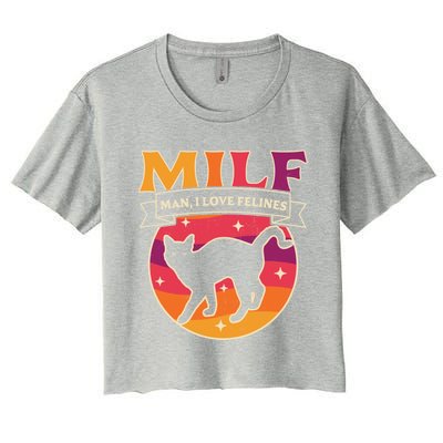 Milf I Love Felines Funny Cats Retro Vintage Black Cat Gift Women's Crop Top Tee