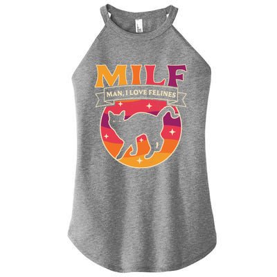 Milf I Love Felines Funny Cats Retro Vintage Black Cat Gift Women's Perfect Tri Rocker Tank