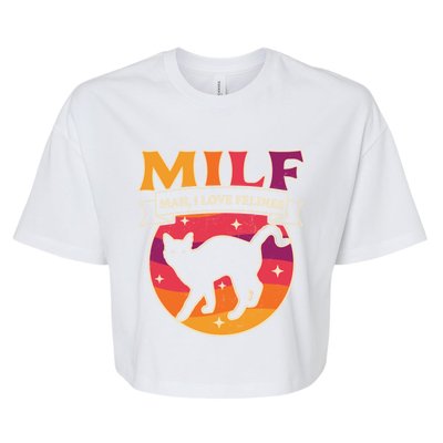 Milf I Love Felines Funny Cats Retro Vintage Black Cat Gift Bella+Canvas Jersey Crop Tee