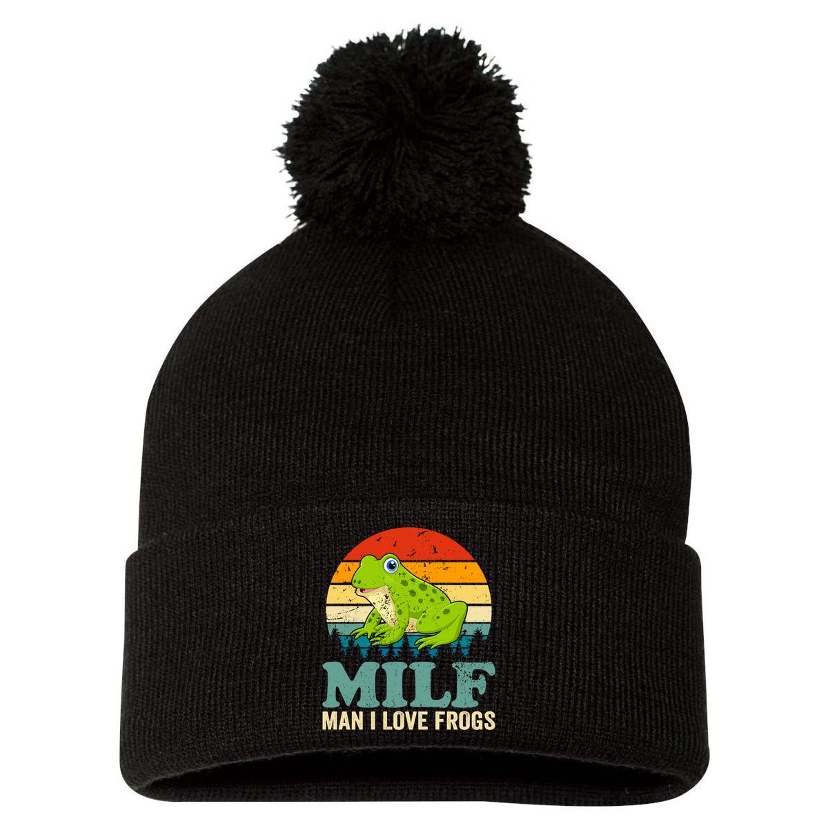 Man I Love Frogs Funny Graphic Plus Size Pom Pom 12in Knit Beanie