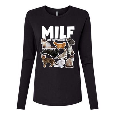 Milf I Love Felines Funny Cats Gift Womens Cotton Relaxed Long Sleeve T-Shirt