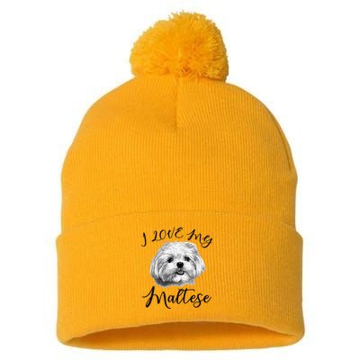 Maltese I Love My Maltese Dog Pom Pom 12in Knit Beanie