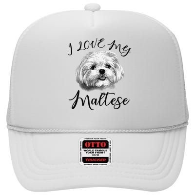 Maltese I Love My Maltese Dog High Crown Mesh Back Trucker Hat